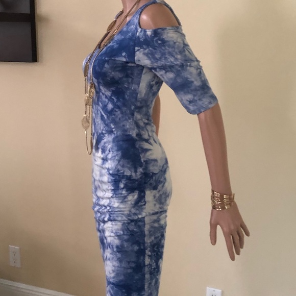 Tie Die Form Fitting Dress - Blue/White - Picture 3 of 14